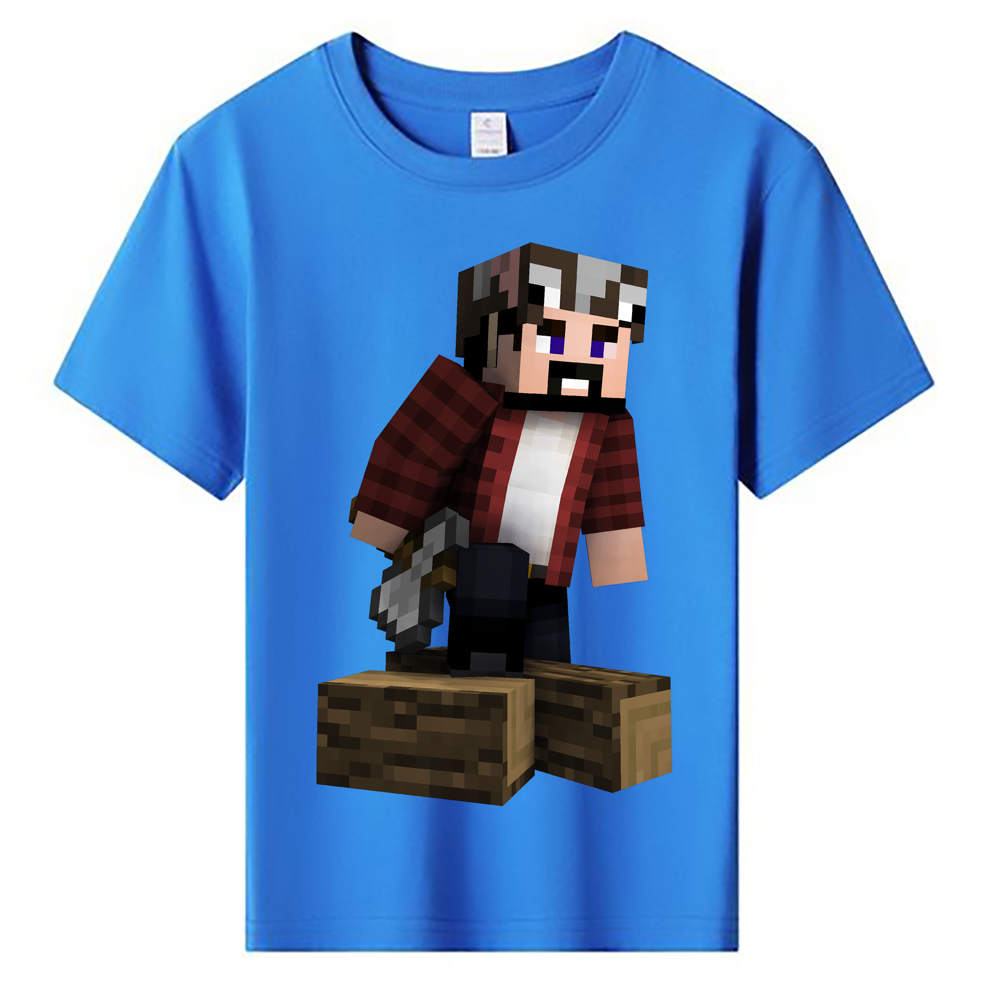 （画像用） マインクラフト ブロックの世界 Minecraft MC Block world 綿100％キッズTシャツ（フロントプリント）
